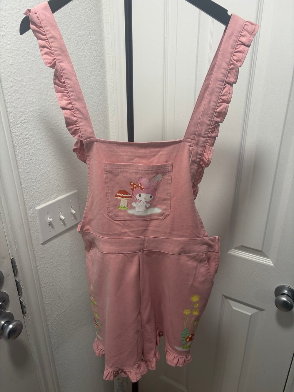 Sanrio My Melody Pink Ruffle Overall Shorts - Size Large (Asian Fit)